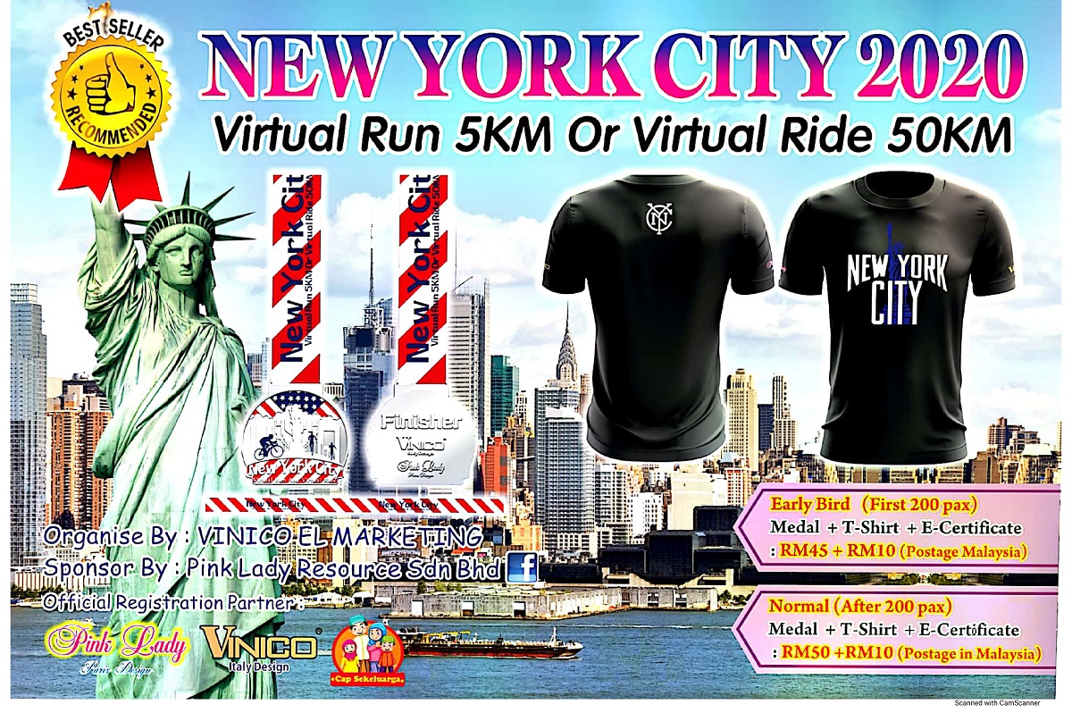 New York City 2020 Virtual Run 5KM Or Virtual Ride 50KM